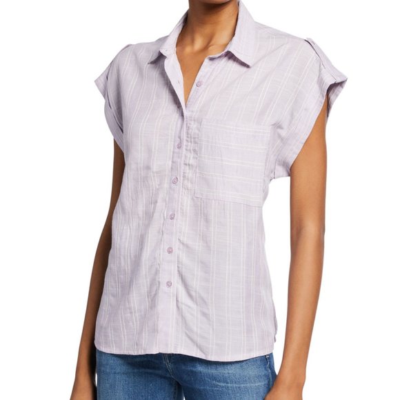 NWT Dex Purple Striped S/S Button Front Blouse SzM - Picture 8 of 8